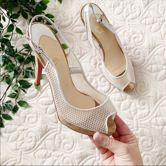 Christian Louboutin Mademoiselle So Prive Mesh White Peep Toe Heel